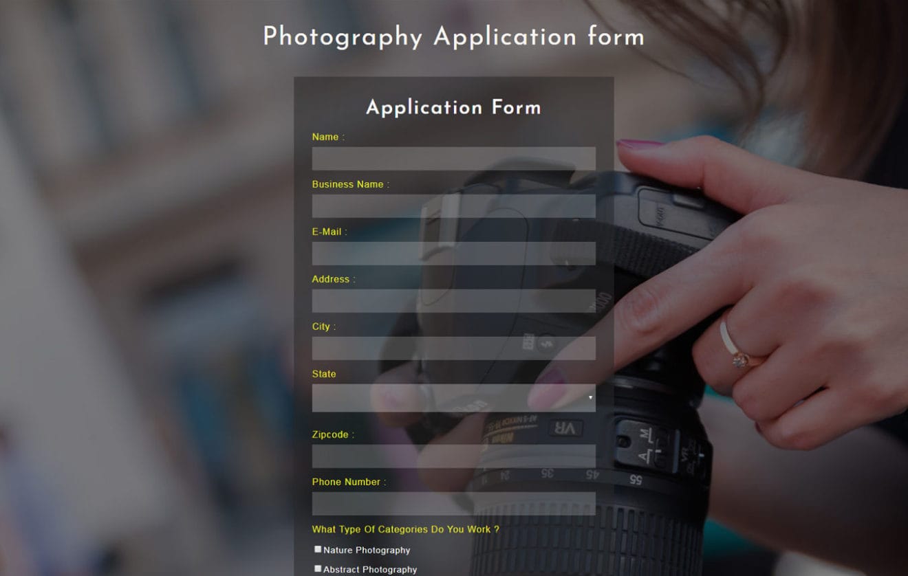 Photography Application Form Flat Responsive Widget Template