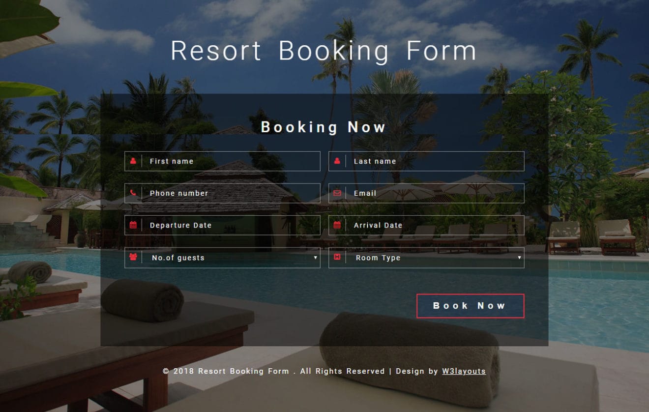 Resort Booking Form Flat Responsive Widget Template