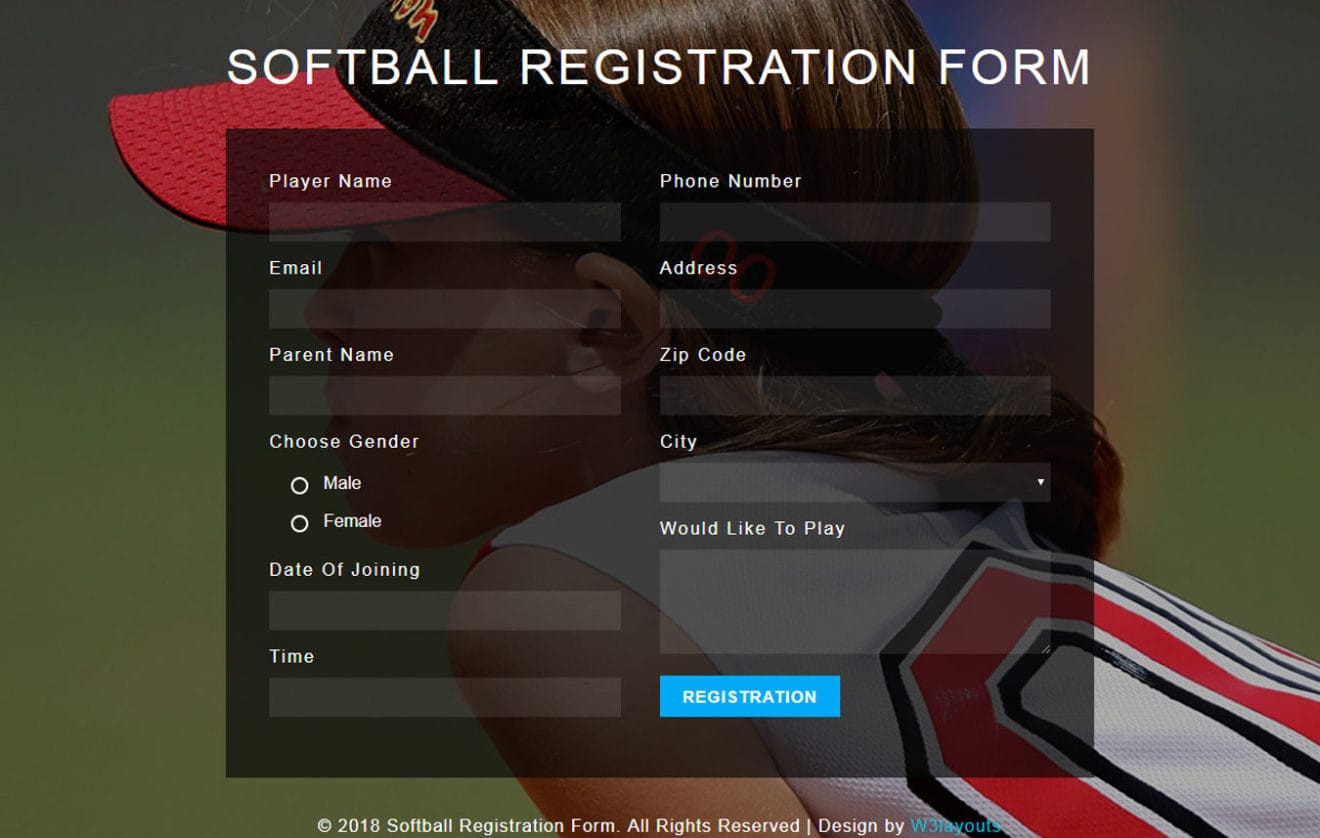 Softball Registration Form Flat Responsive Widget Template