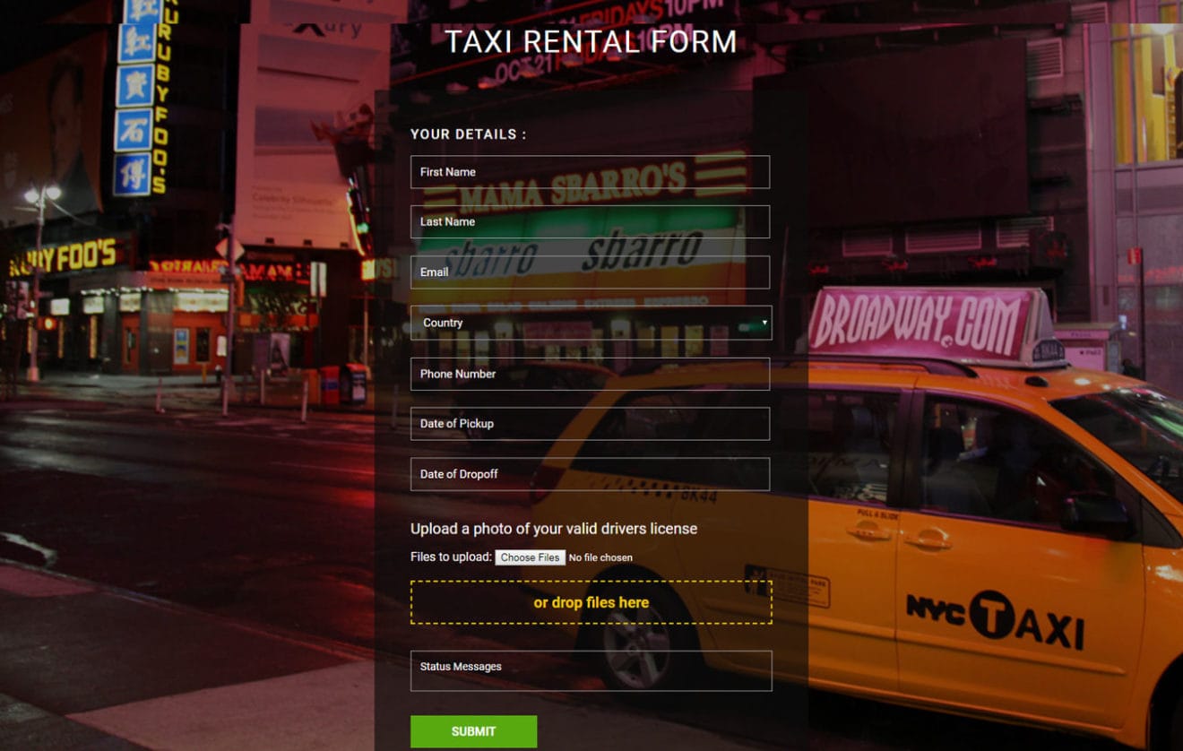 Taxi Rental Form Flat Responsive Widget Template