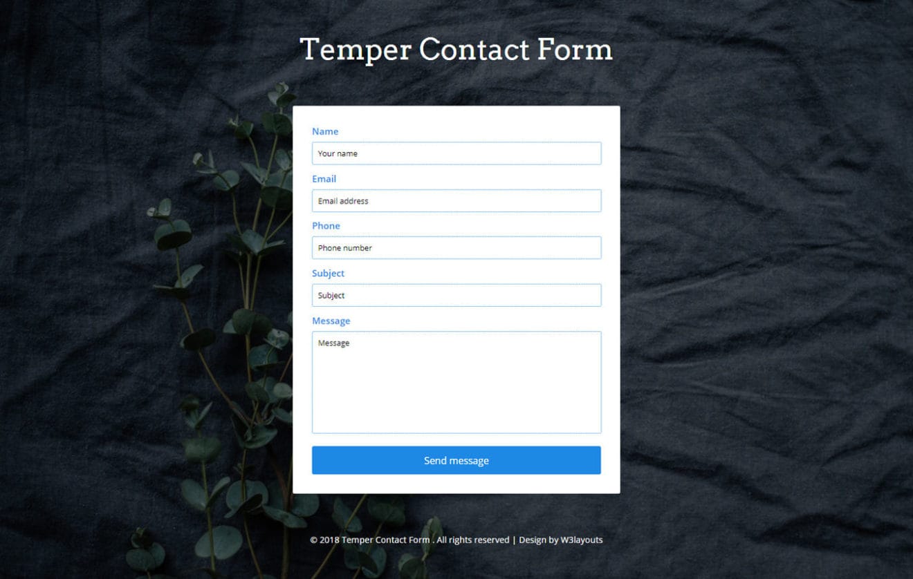 Temper Contact Form Flat Responsive Widget Template