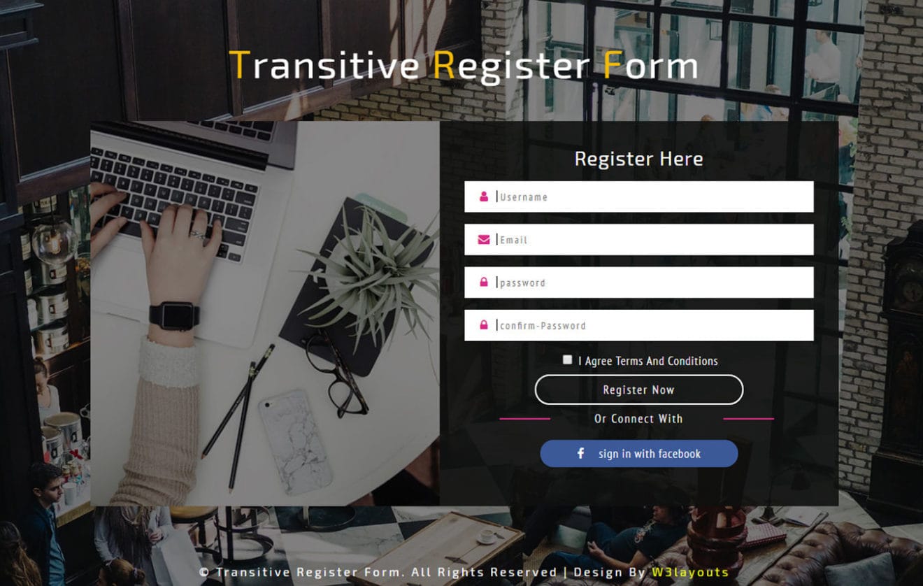 Transitive Register Form Responsive Widget Template
