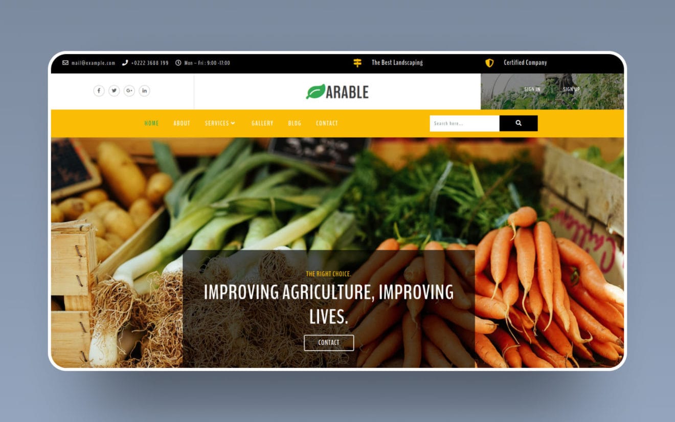 Arable Agriculture Category Bootstrap Responsive Web Template.