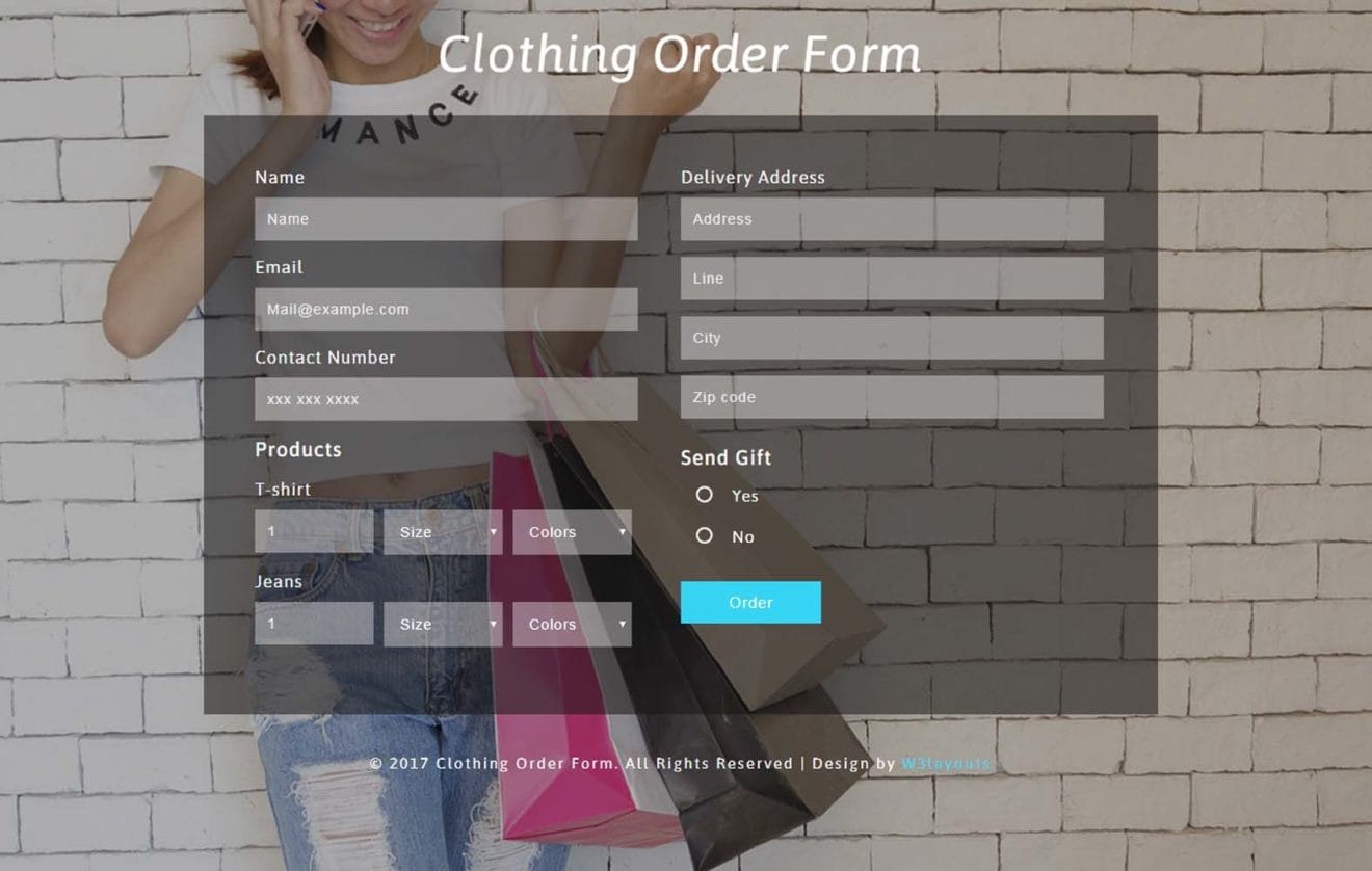 Clothing Order Form Responsive Widget Template