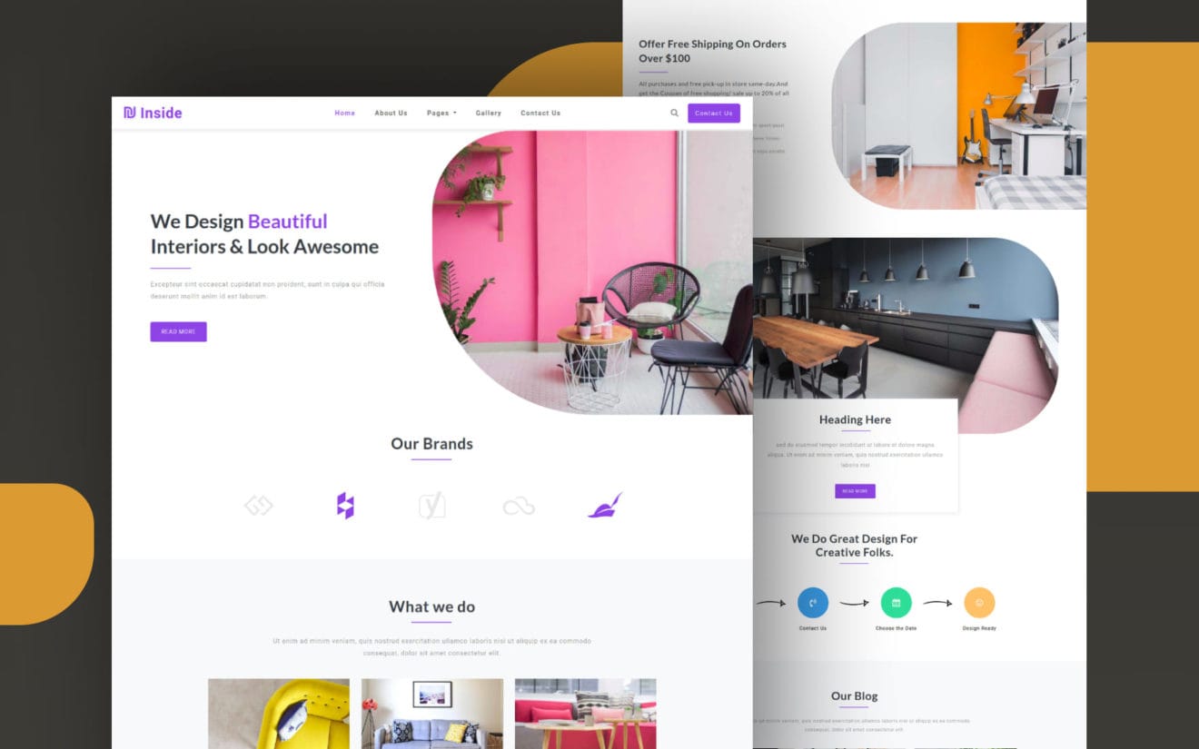 Inside Interior Category Bootstrap Responsive Website Template.