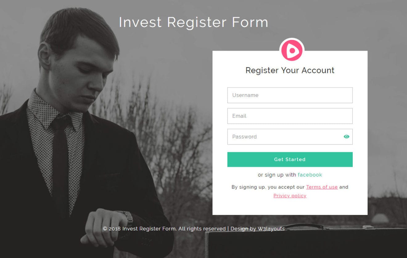 Invest Register Form Flat Responsive Widget Template.