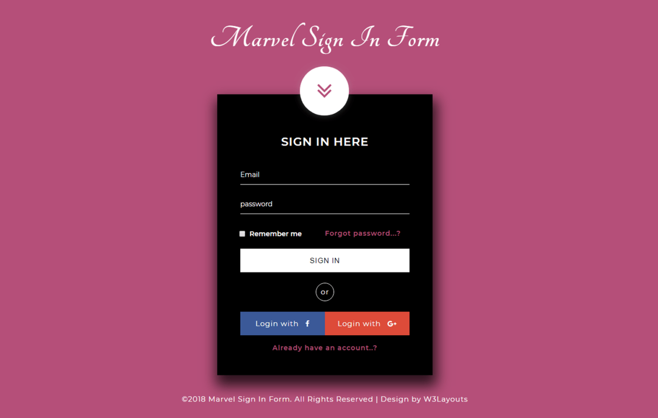 Marvel Sign in Form a Flat Responsive Widget Template
