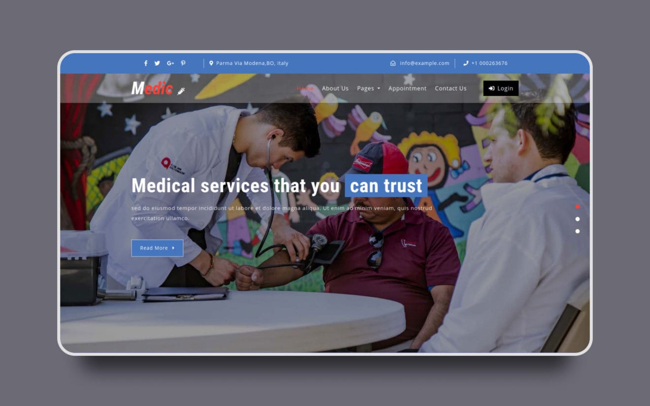 Medic Medical Category Bootstrap Responsive Web Template.