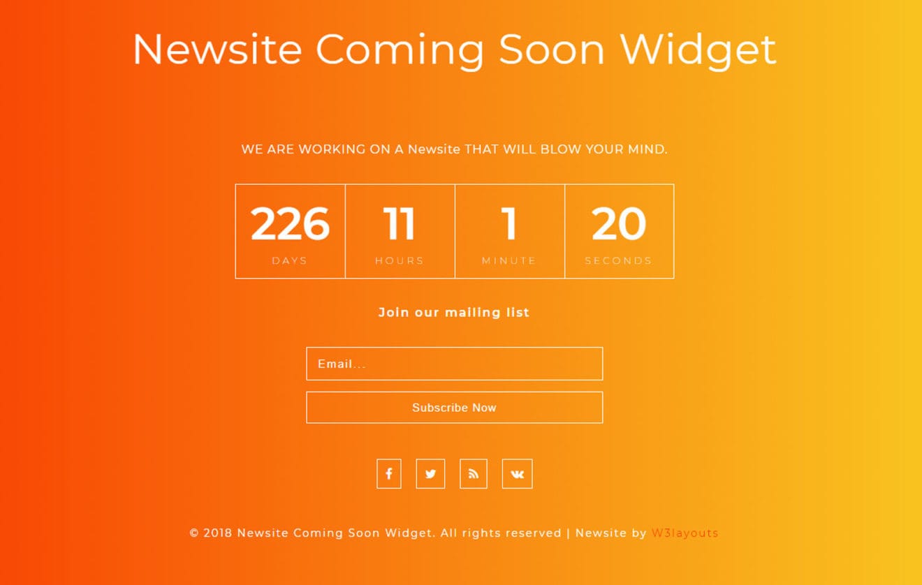 Newsite Coming Soon Widget Responsive Widget Template.