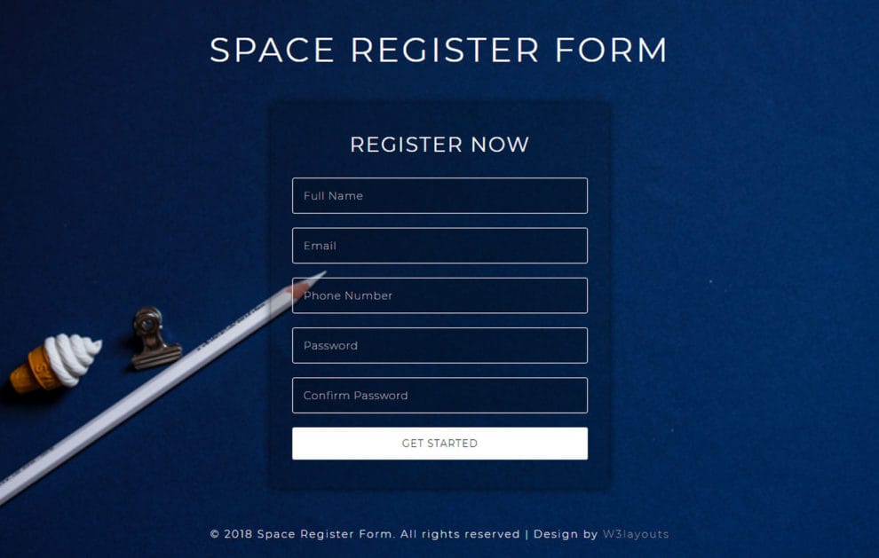 Space Register Form Flat Responsive Widget Template » W3Layouts
