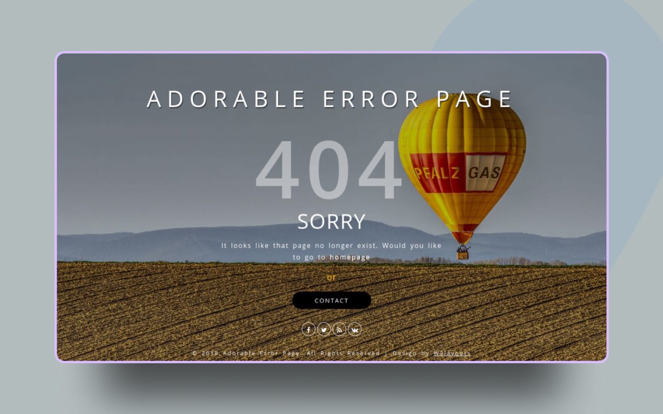 Adorable Error Page Flat Responsive Widget Template
