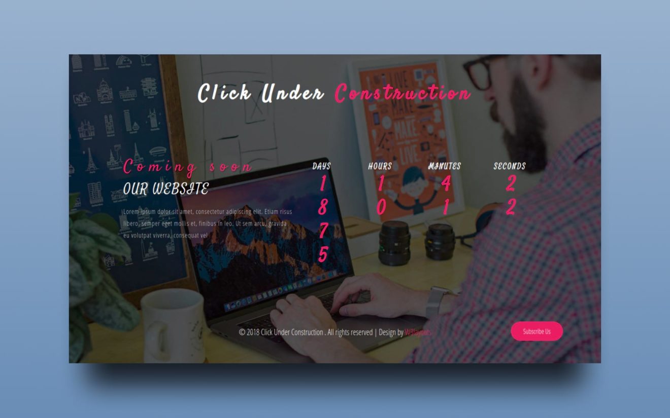 Click Under Construction Flat Responsive Web Page