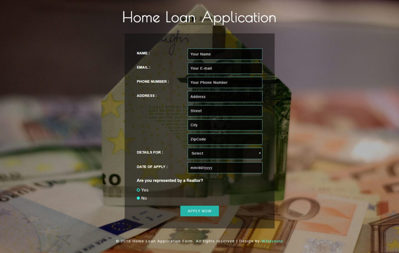 Home Loan Application Form a Flat Responsive Widget Template