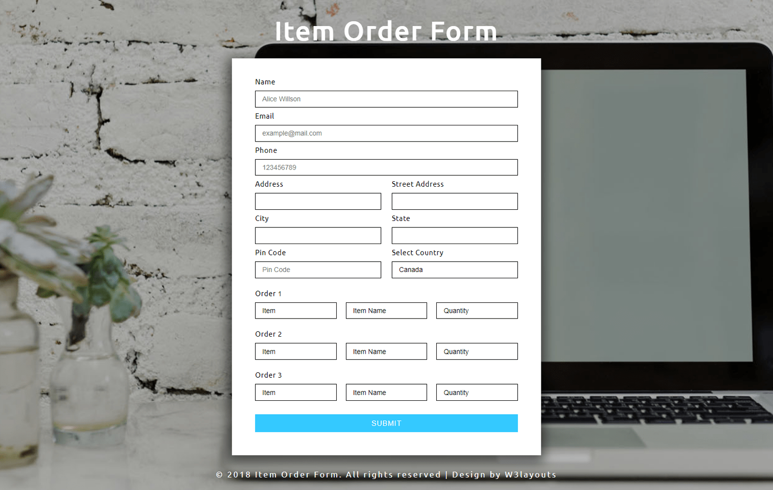 Item Order Form Website Template W3layouts