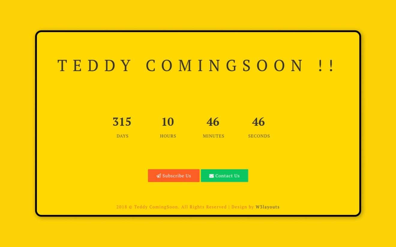 Teddy Coming Soon Flat Responsive Widget Template