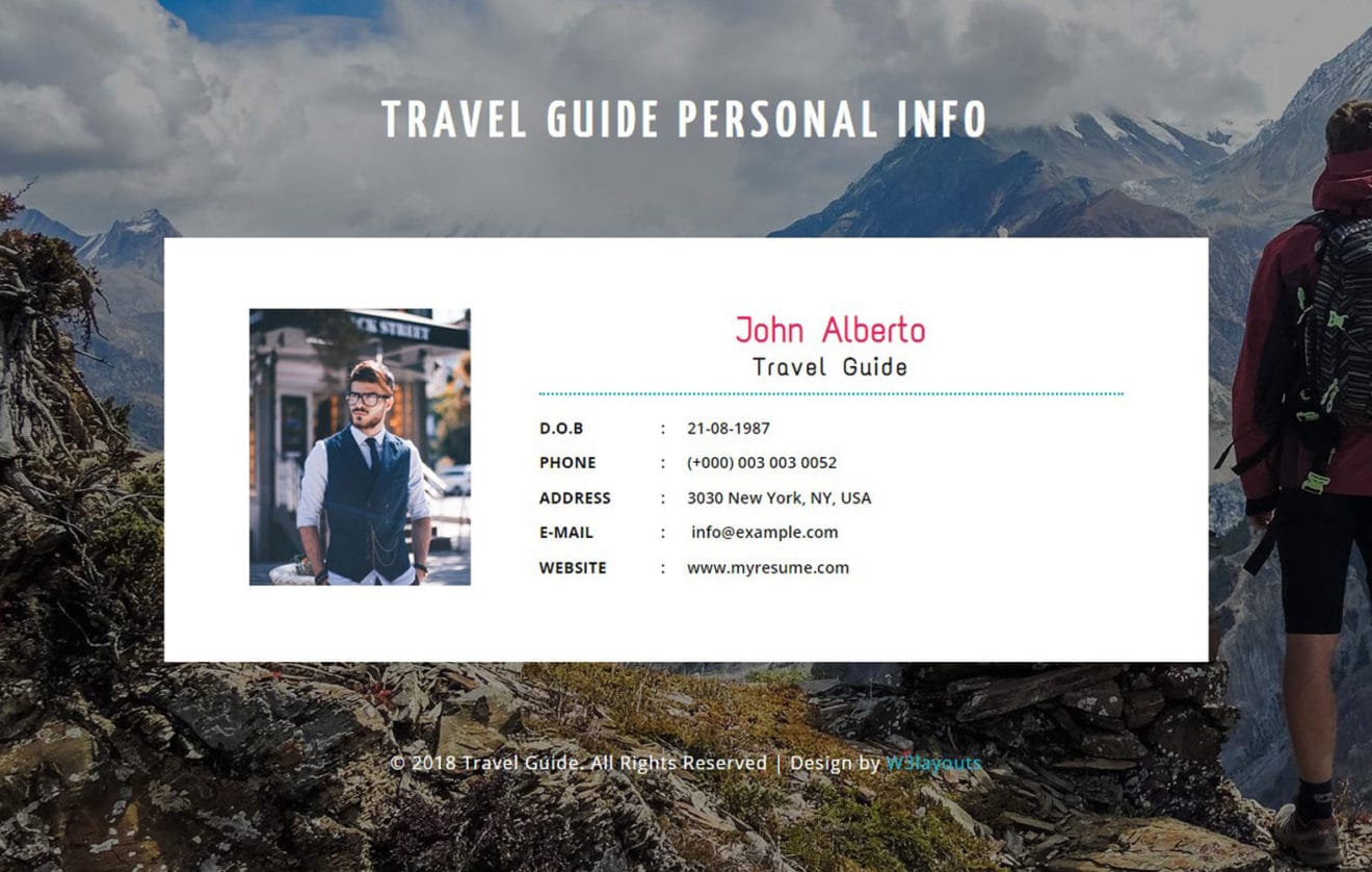 Travel Guide a Personal Info Responsive Widget Template