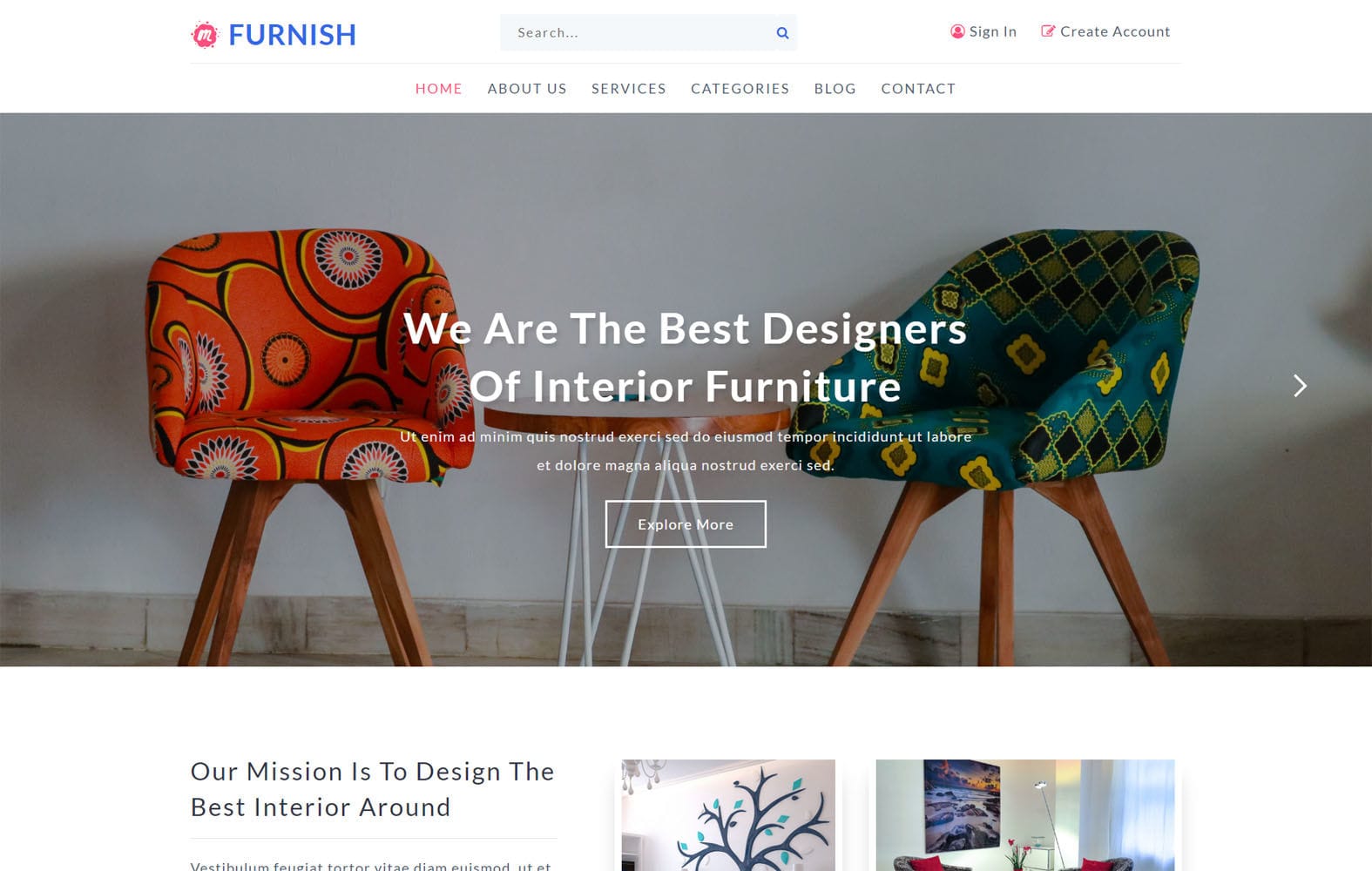 Furnish An Interior Category Bootstrap Responsive Web