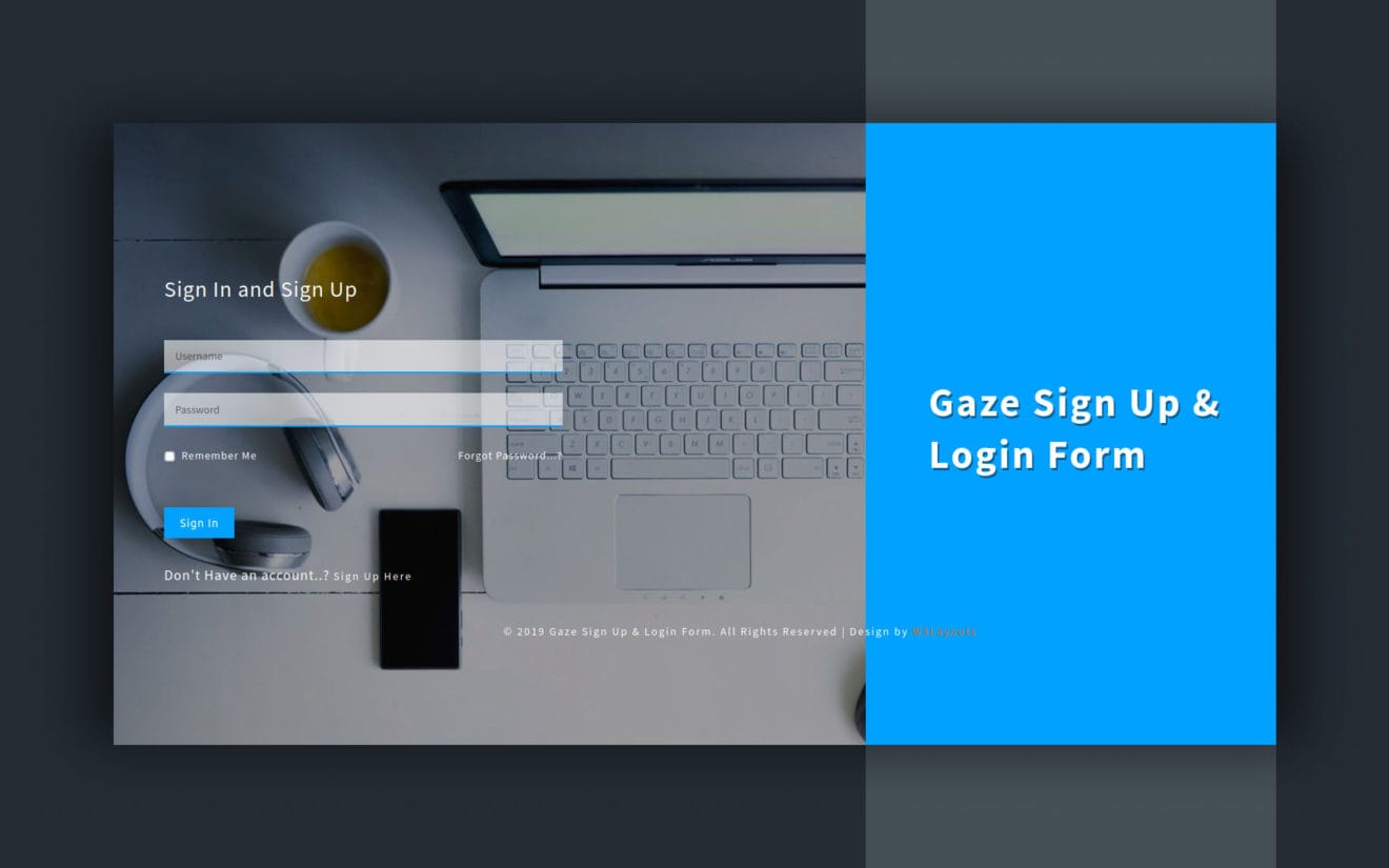 Gaze Sign up and Login Form a Flat Responsive Widget Template