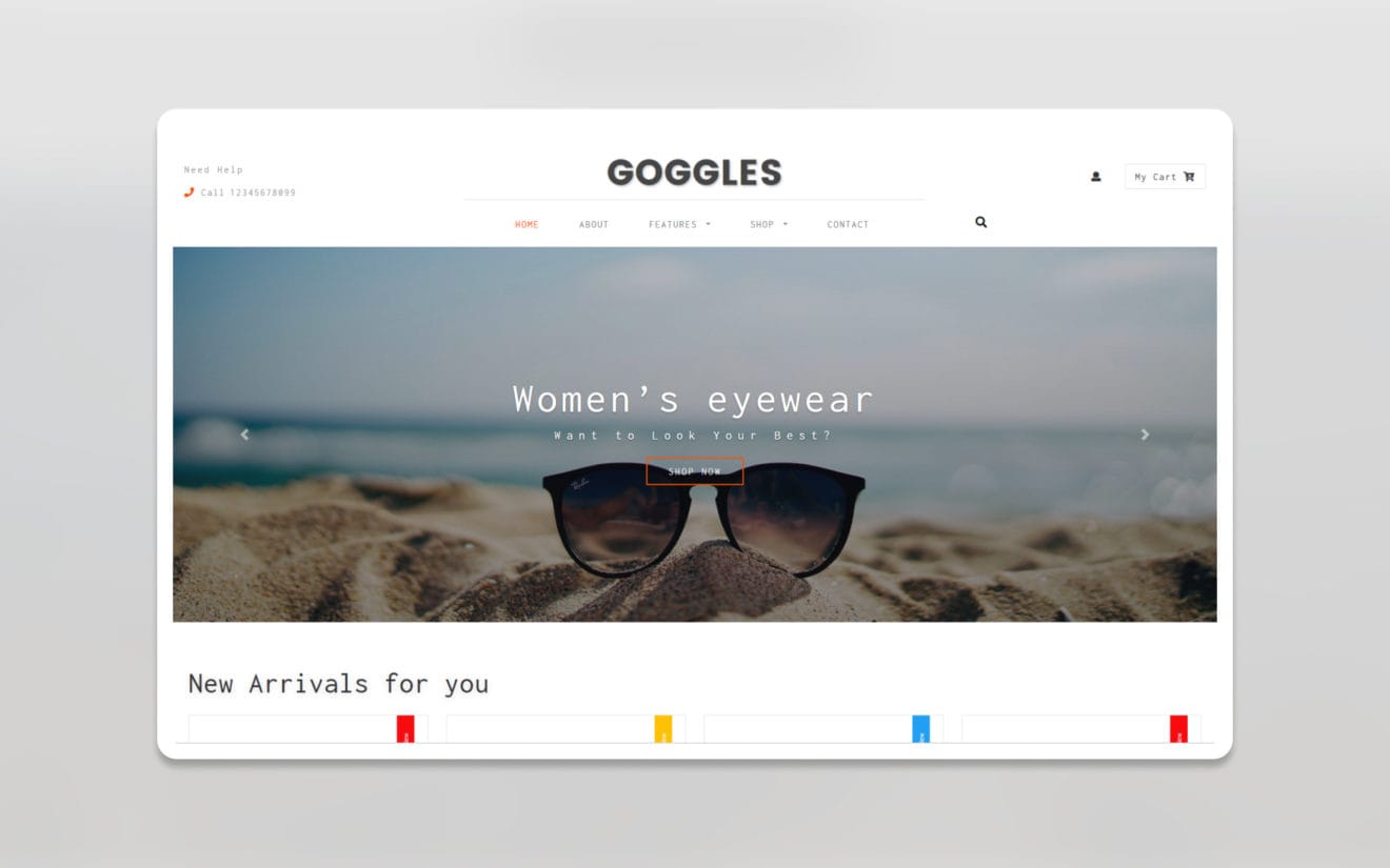 Goggles ecommerce website template