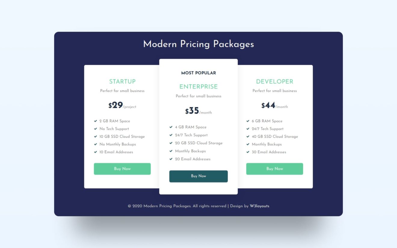 Modern Pricing Package Web Element