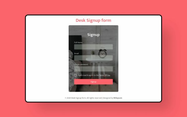 desk signup form web element