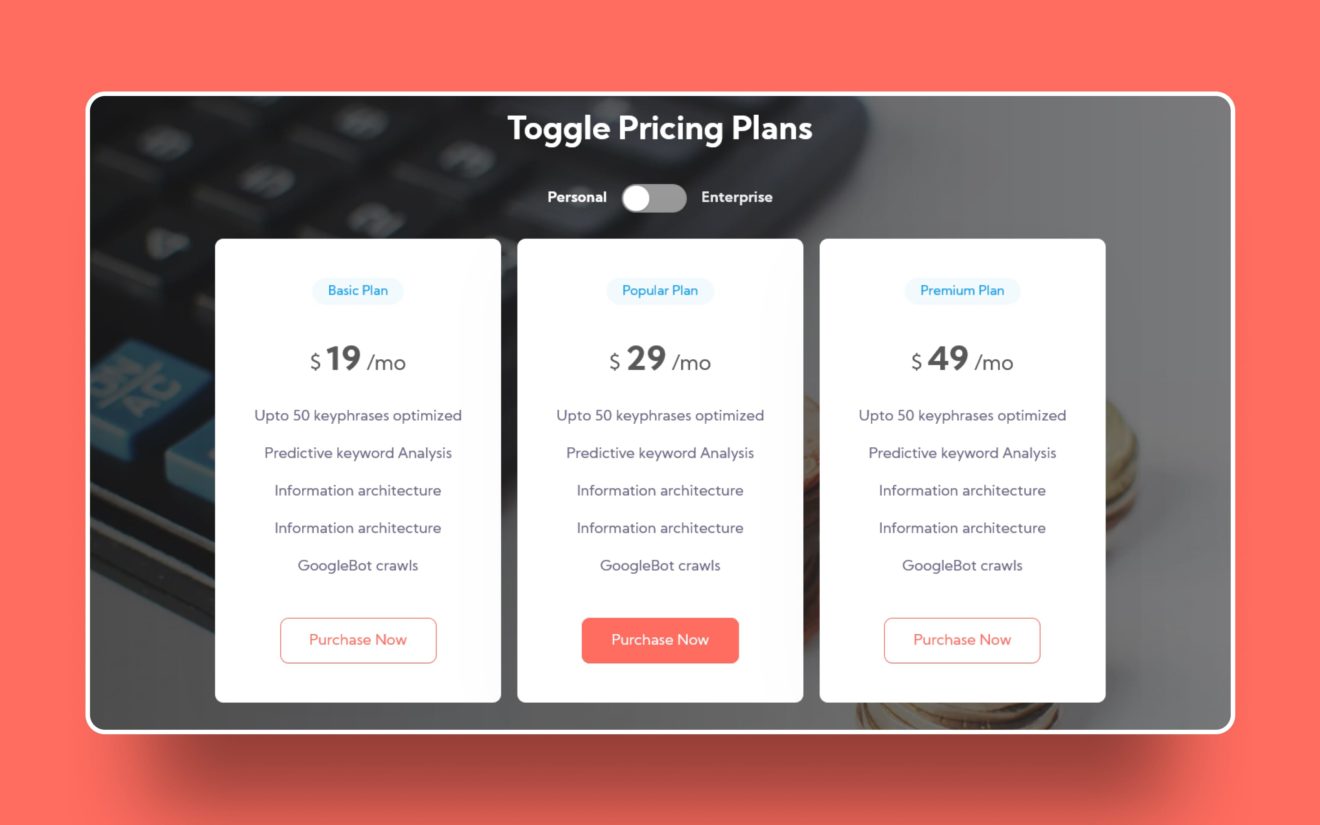 Toggle Pricing Plans Web Element