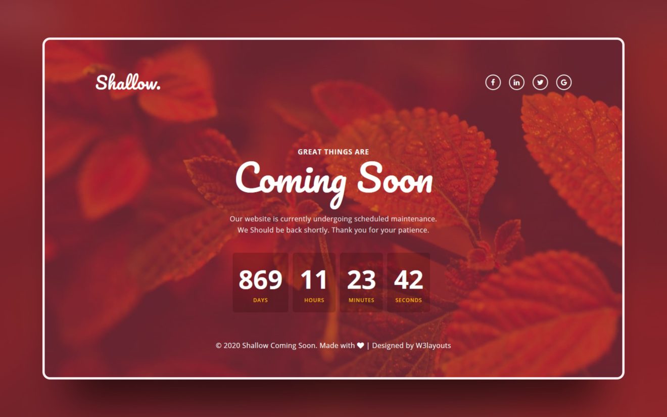 Shallow Coming Soon Web Element