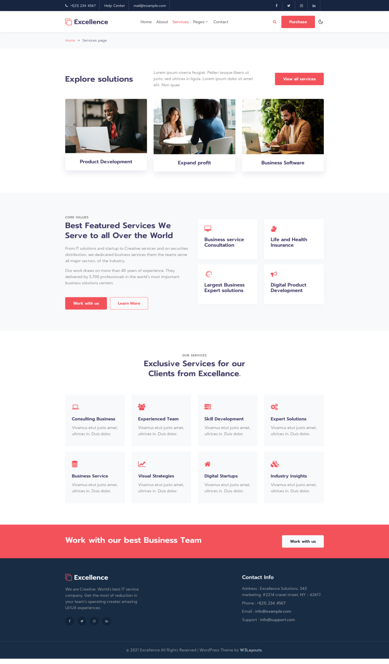A corporate wordpress theme Services page