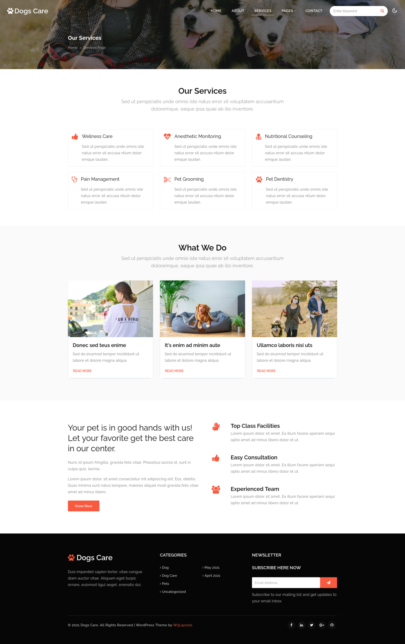 dogs care a pet care website template's about page