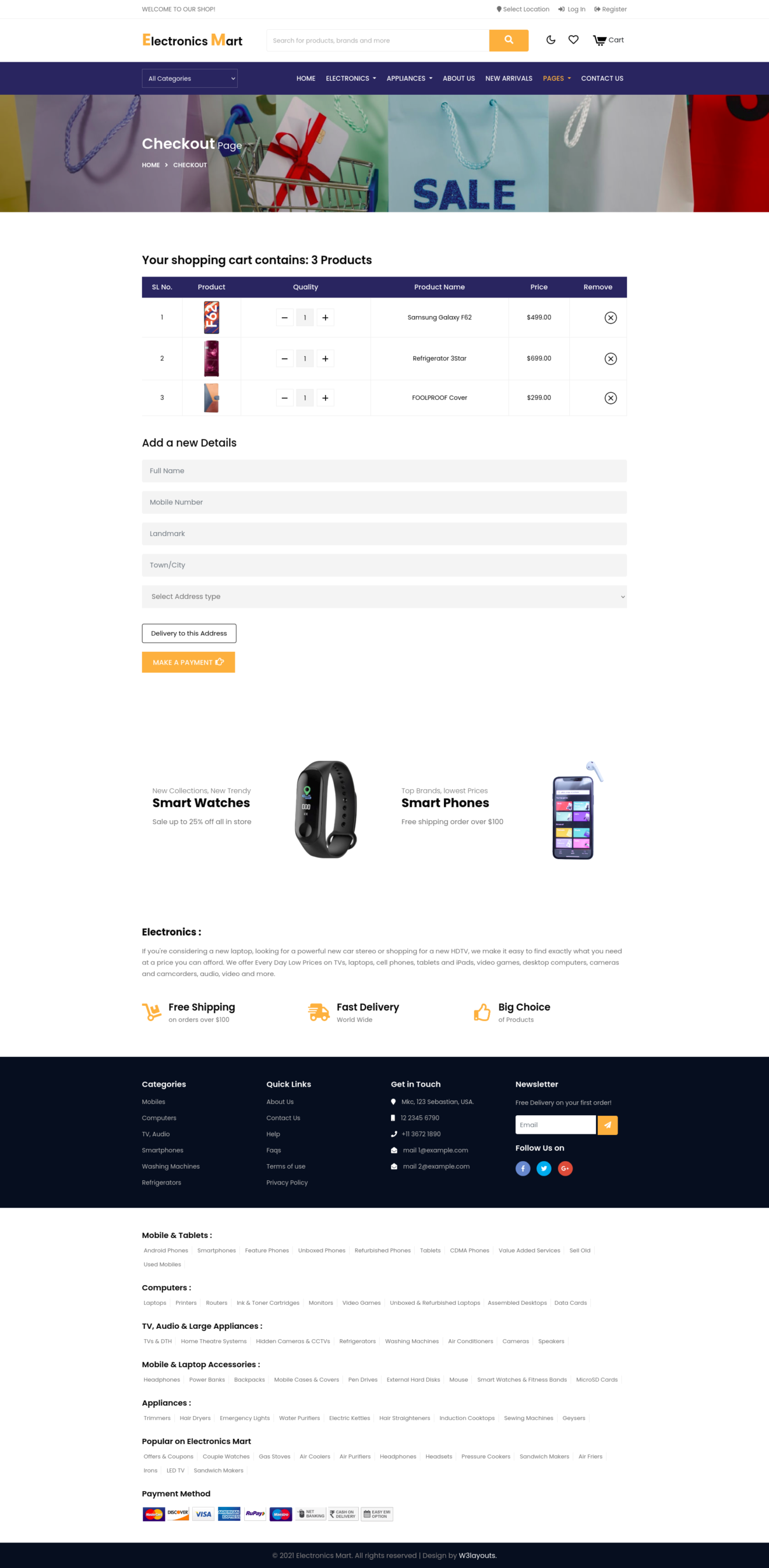 ecommerce website template's cart page