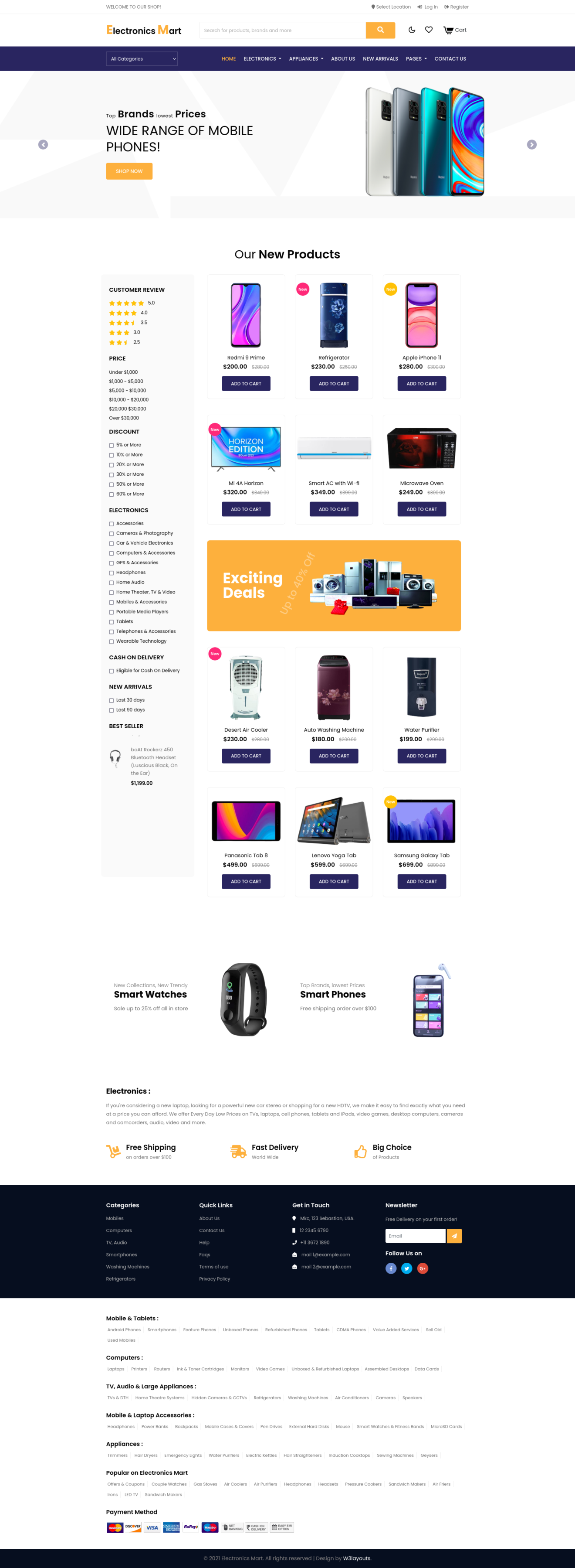 electronic ecommerce website's home page