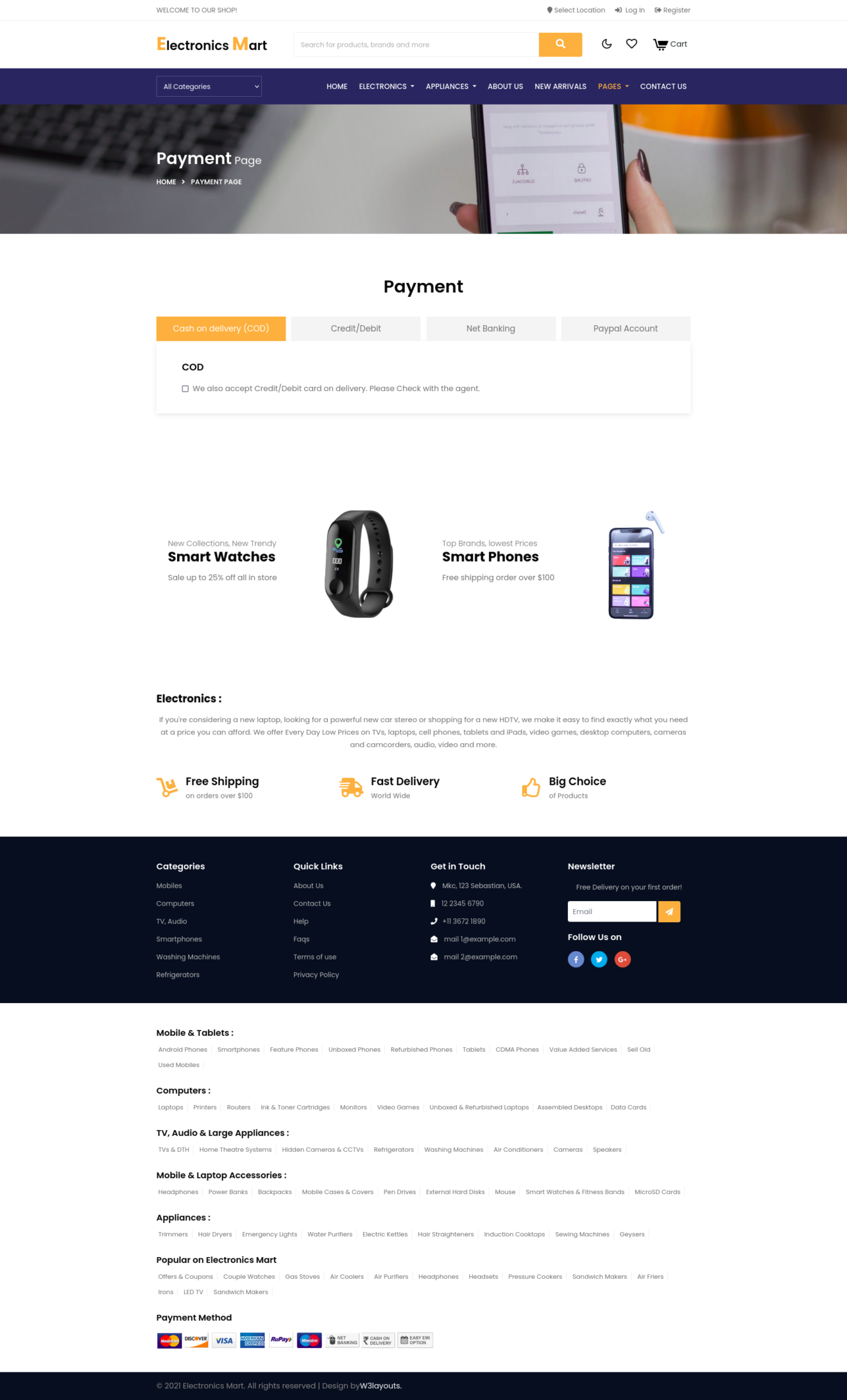 payment page of electronic ecommerce website template