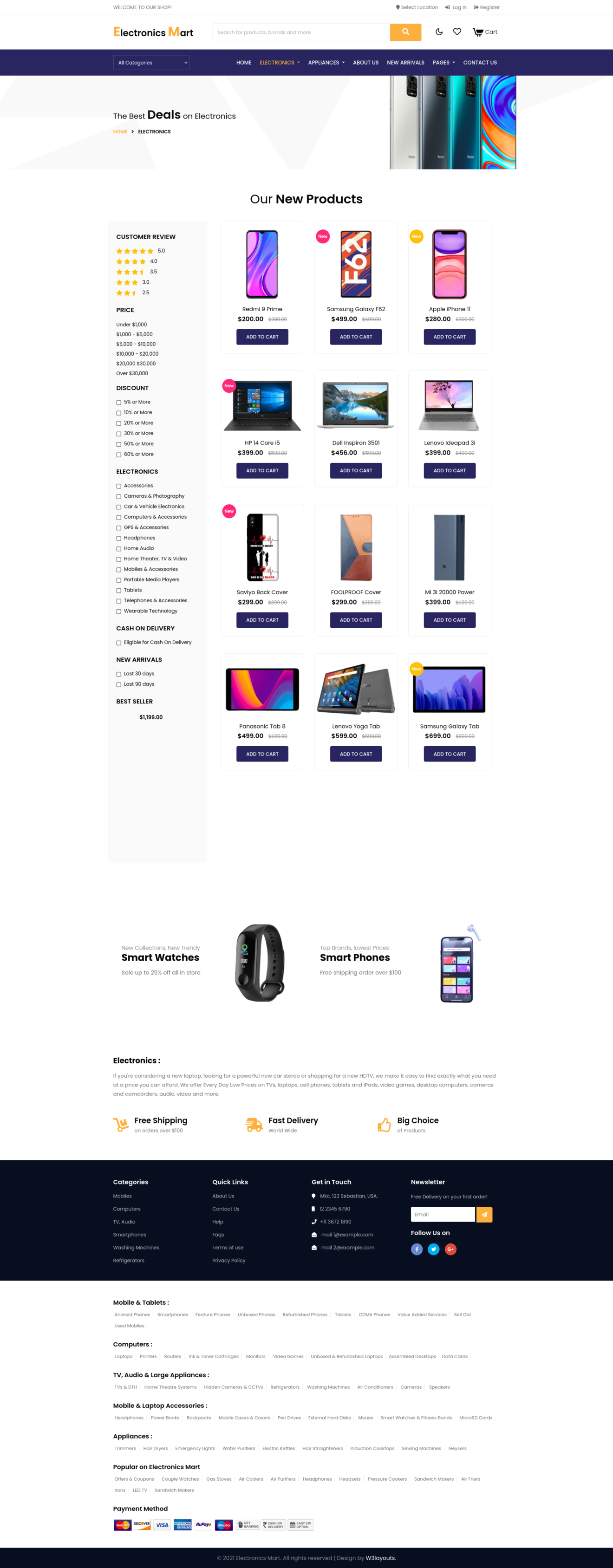 electronic products page in ecommerce website template