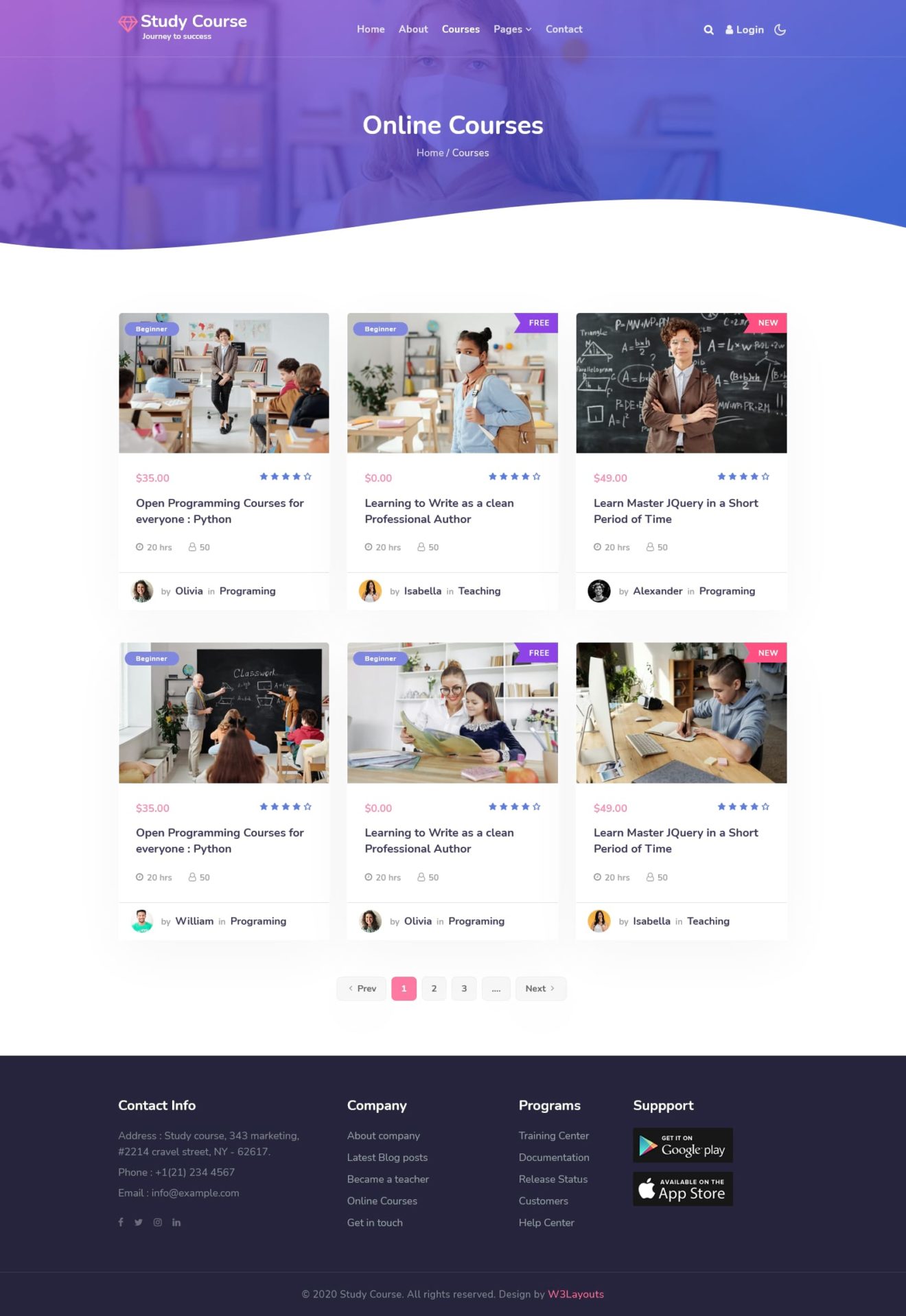 consultant online education website template courses page