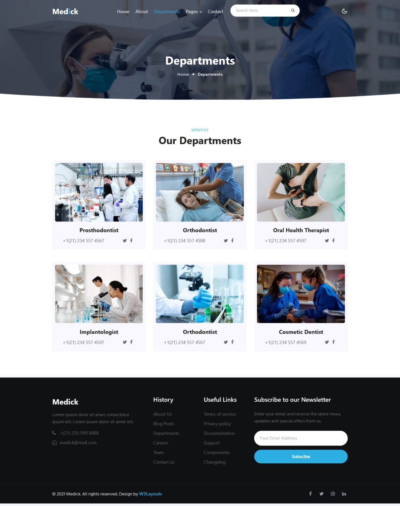 medick departments page