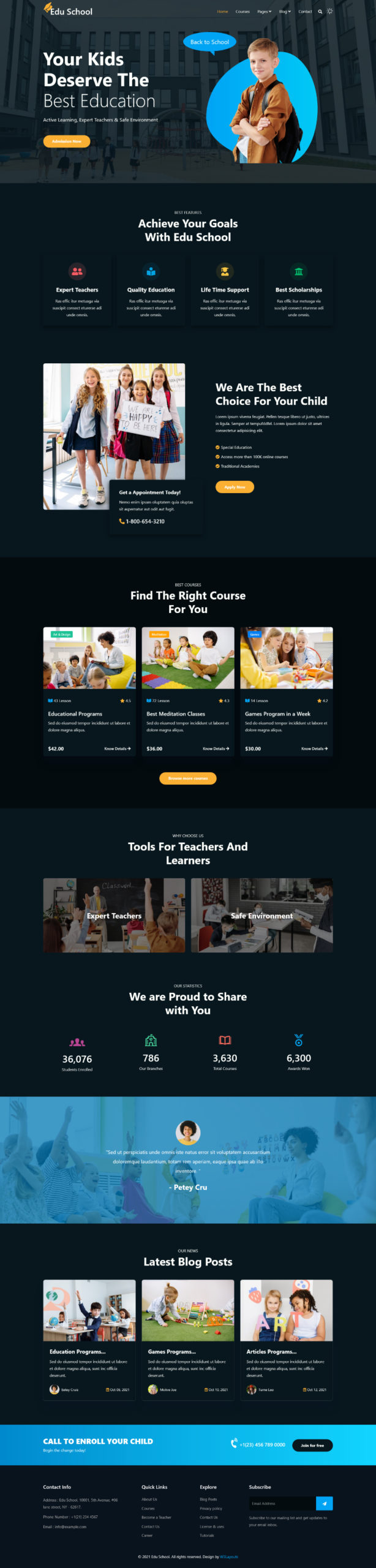 edu school website template home page