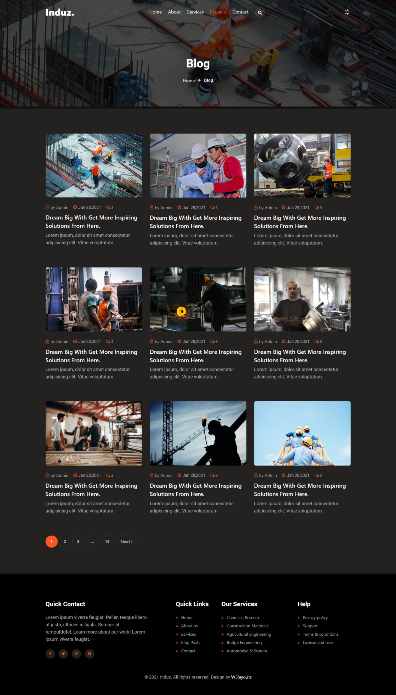 induz a industrial category website template blogs page