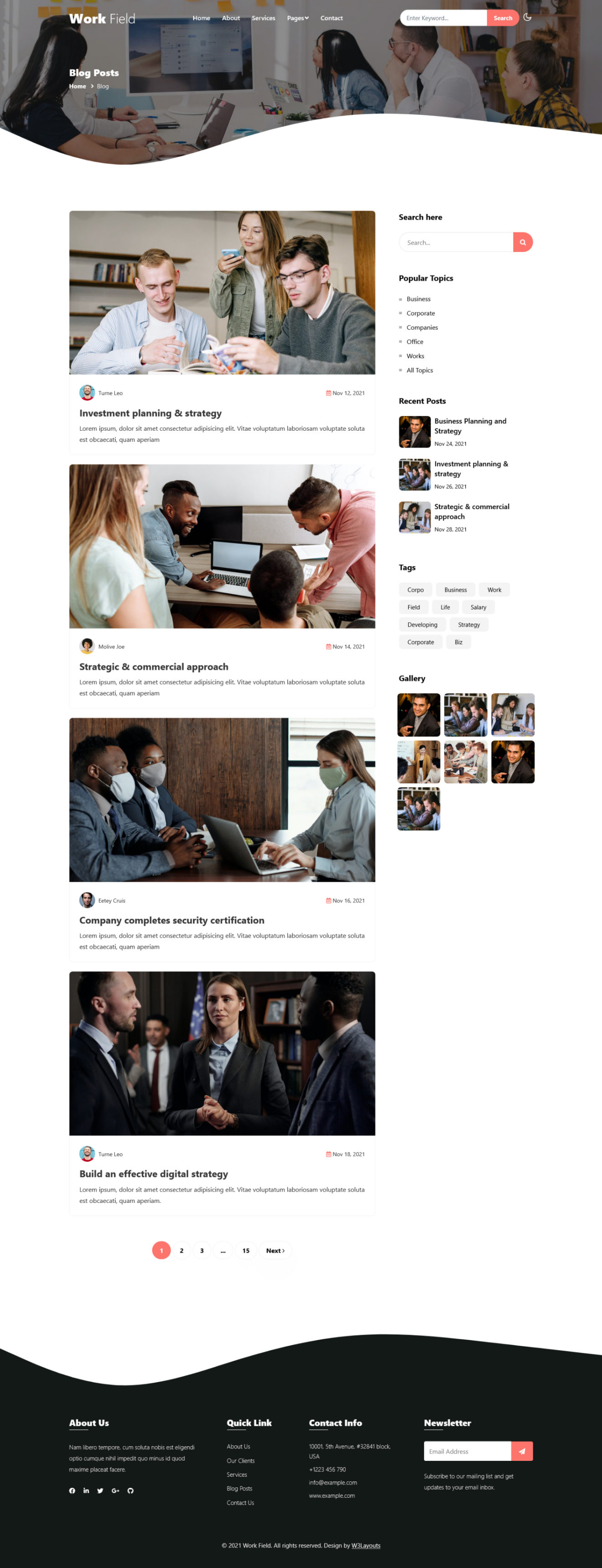 work field website template blog page