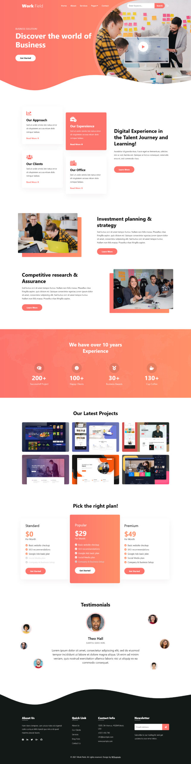 work field website template home page