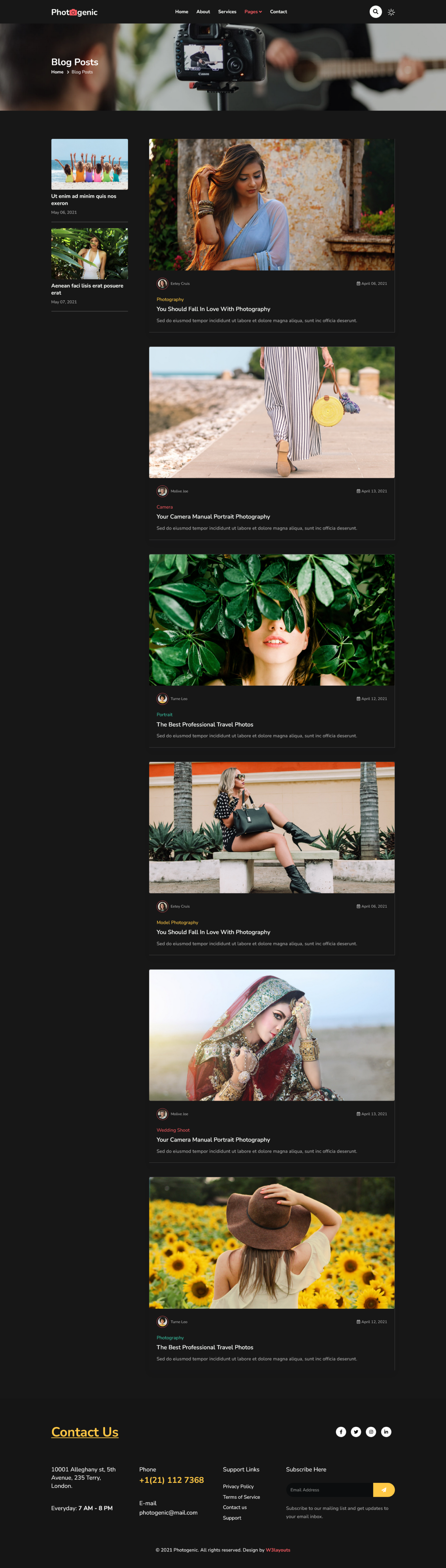Photogenic website template - blog page