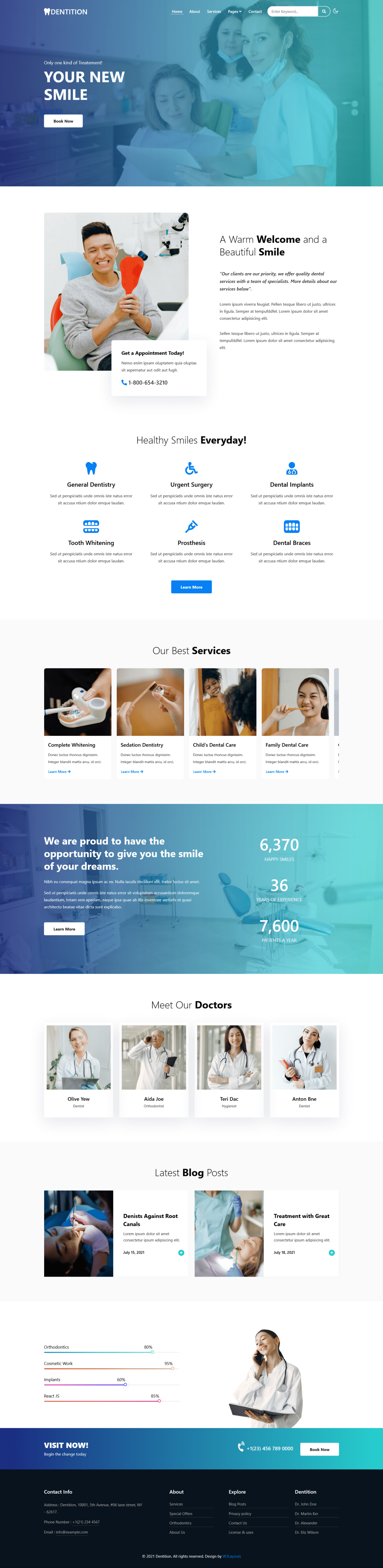 home page of dentition an dental website template