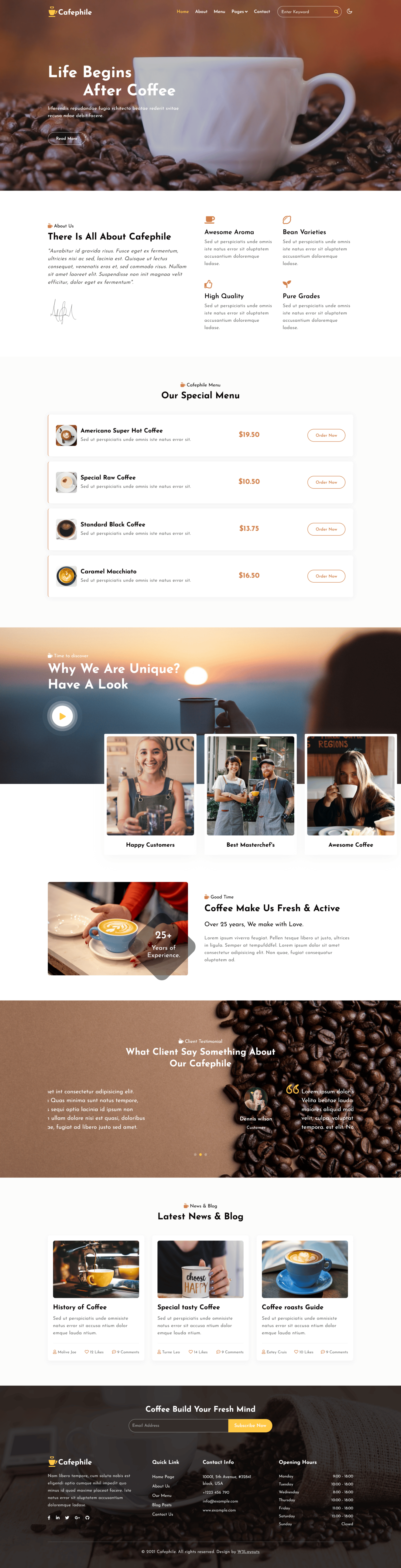 CafePhile a Coffee Shop Website Design Home Page