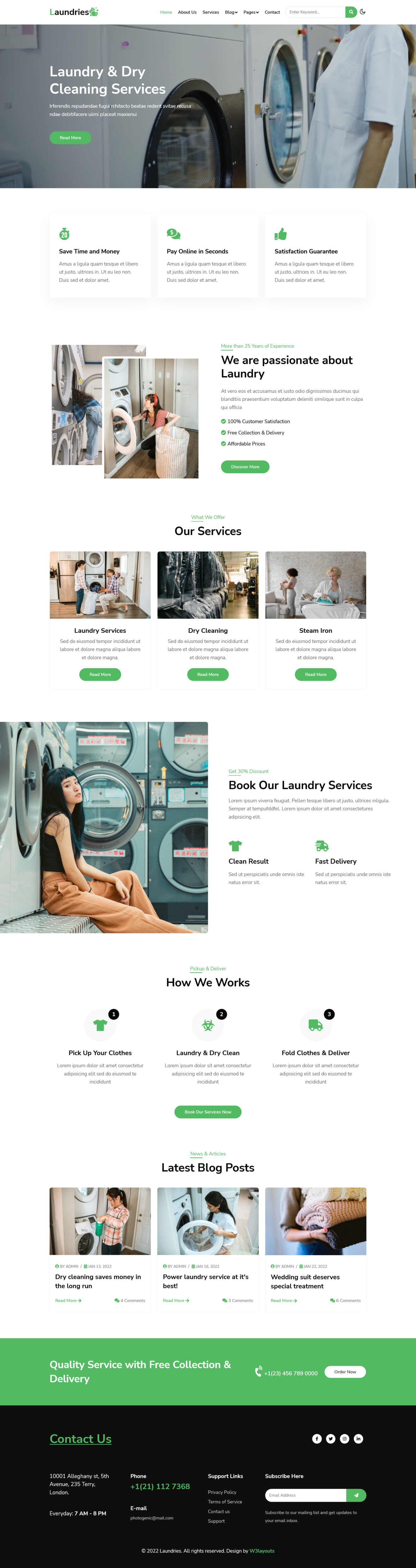 laundries website template home page