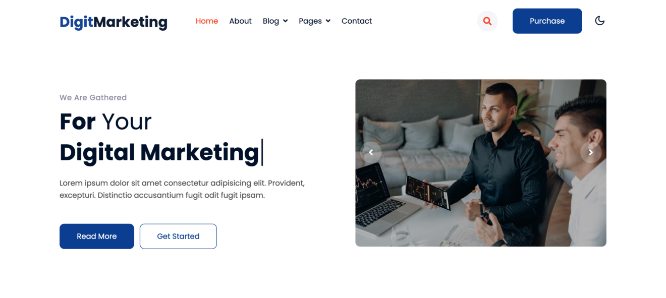 digit marketing website template home page header and banner